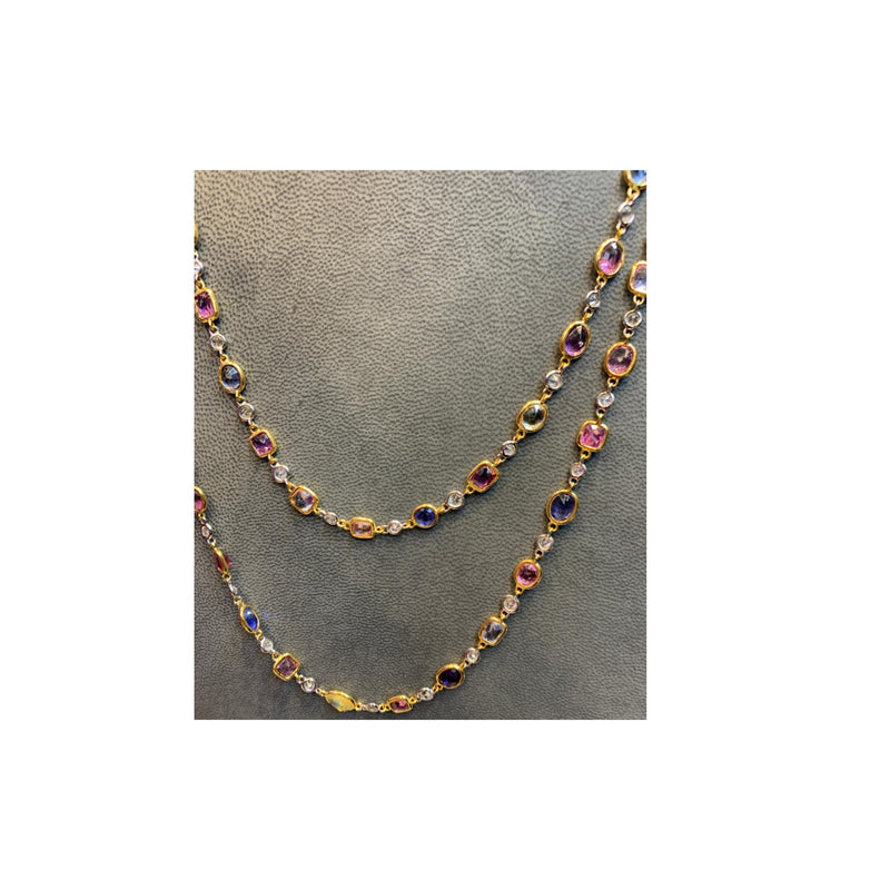 Diamond and Multi-Color Sapphire Long Chain Necklace
