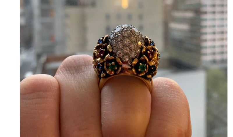 Diamond and Multi Gem Cocktail Dome Ring