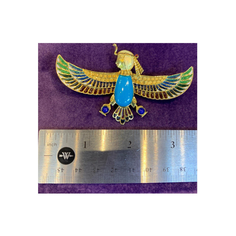 Egyptian Revival Turquoise and Plique a Jour enamel Sphinx Brooch