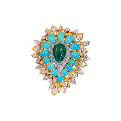 Emerald Turquoise and Diamond Paisley Pendant and Brooch