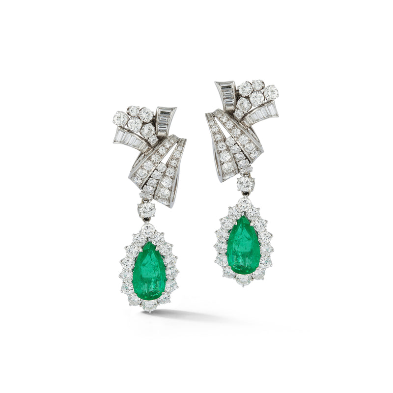 Pear Shape Emerald & Diamond Earrings