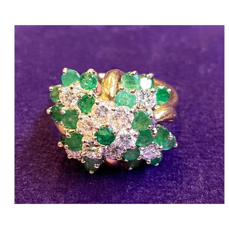 Emerald & Diamond Flower Cluster Ring
