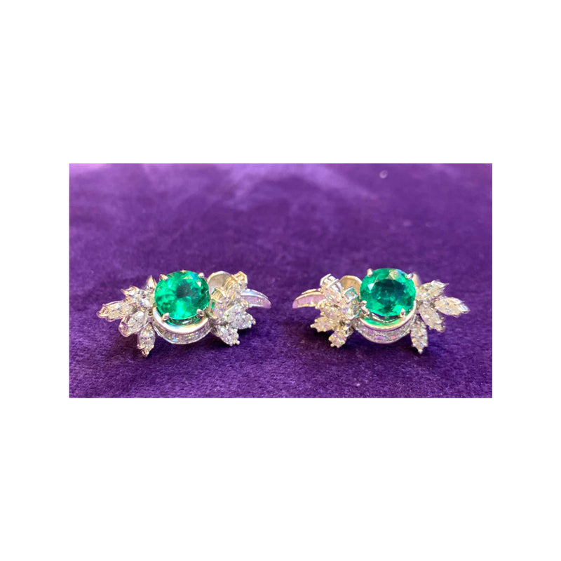 Emerald & Diamond Flower Earrings
