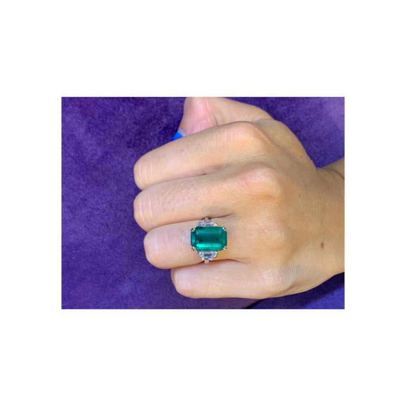 Emerald & Diamond Three Stone Cocktail Ring