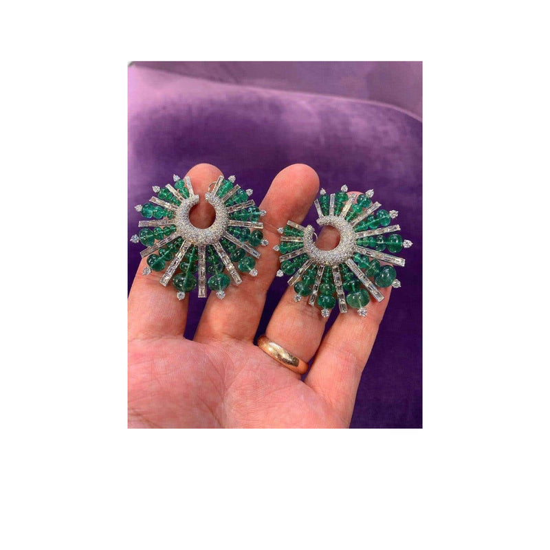 Emerald and Diamond Hoop Spike Earrings
