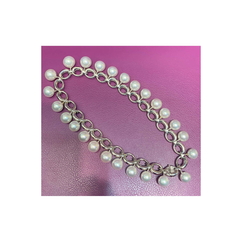 Important Cultured Pearl and Diamond Link Necklace
