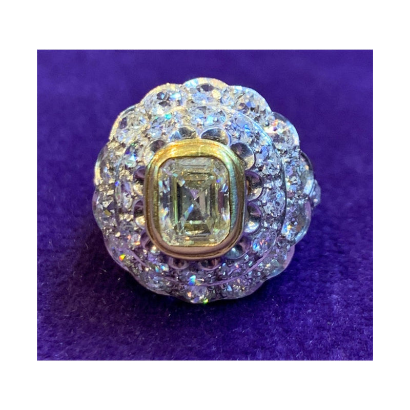Fancy Light Yellow Emerald Cut & Diamond Ring