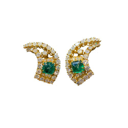 Gerard Cabochon Emerald and Diamond Gold Earrings