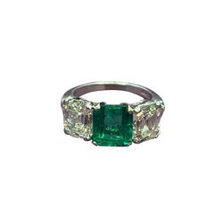 GIA Certified Emerald & Diamond Three Stone Ring