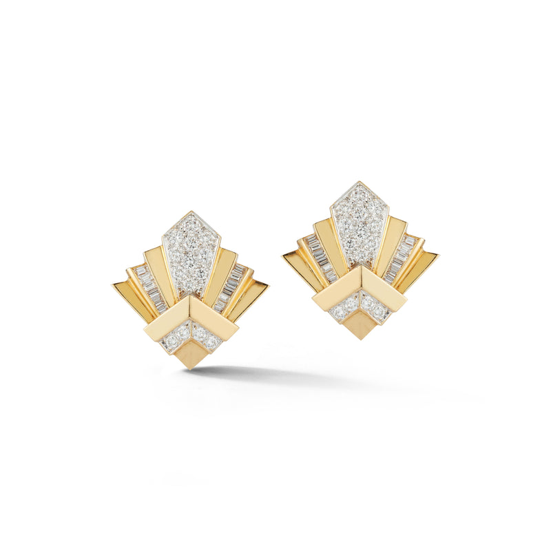 Yellow Gold and Diamond Geometric Earrings