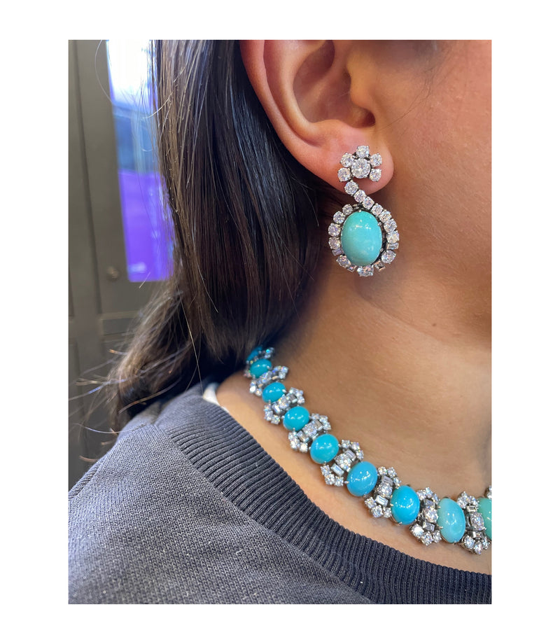 Bvlgari Turquoise and Diamond Necklace and Earrings Set