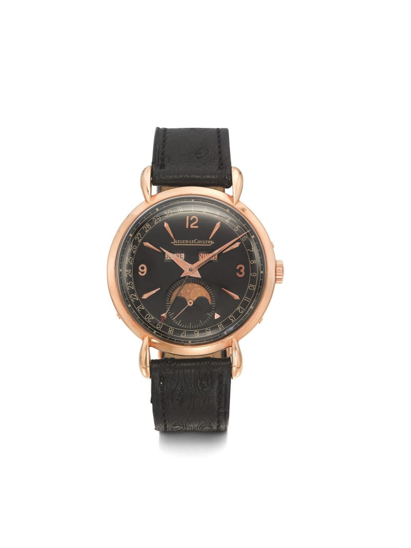 JAEGER LECOULTRE PINK GOLD TRIPLE CALENDAR WRISTWATCH WITH MOON PHASES