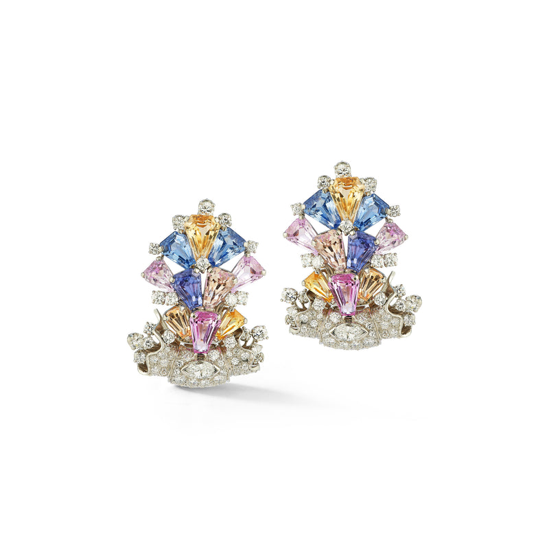 Oscar Heyman Brothers Multi Color Sapphire & Diamond Earrings