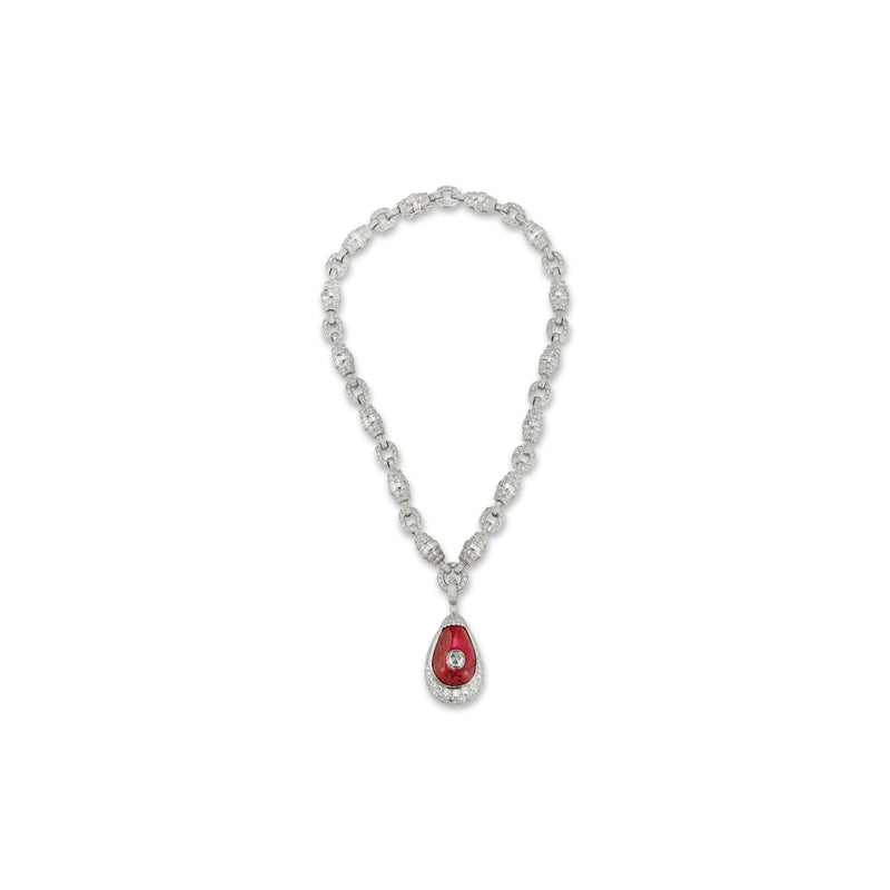 Cabochon Ruby Diamond Necklace