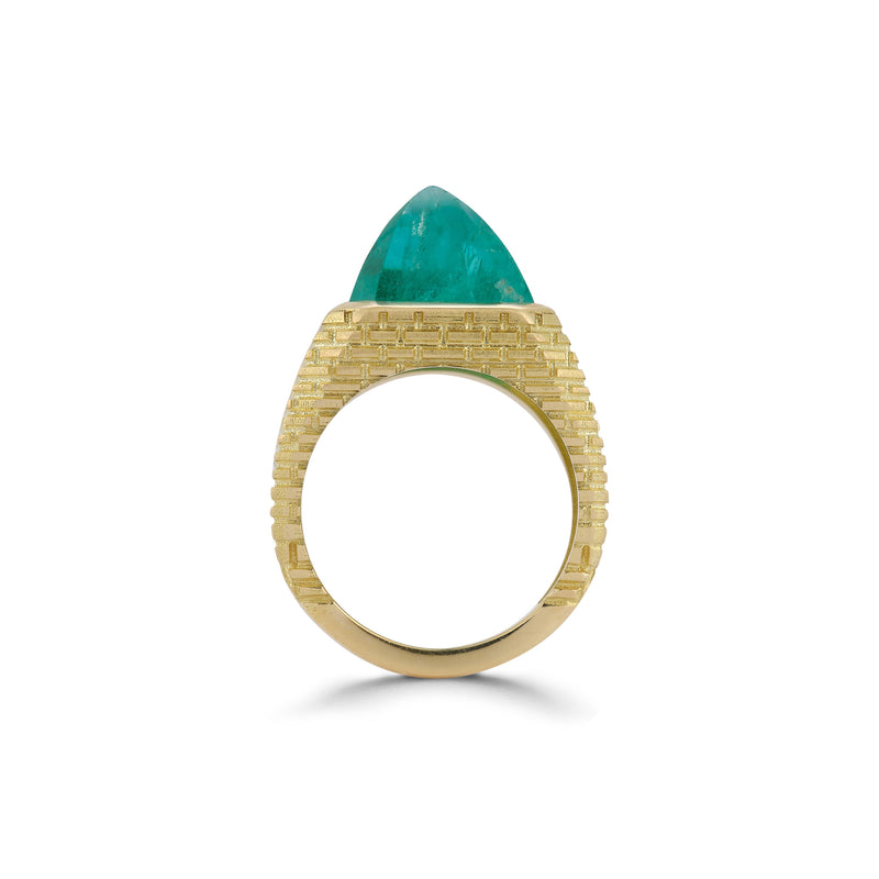 Men's Certified 15.13 Ct Cabochon Emerald Pyramid Ring