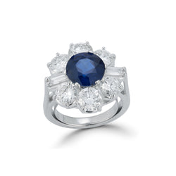 Certified Sapphire & Diamond Flower Ring