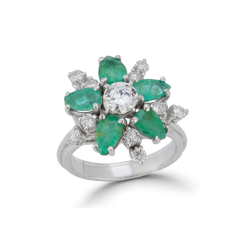 Diamond & Emerald Flower Cocktail Ring