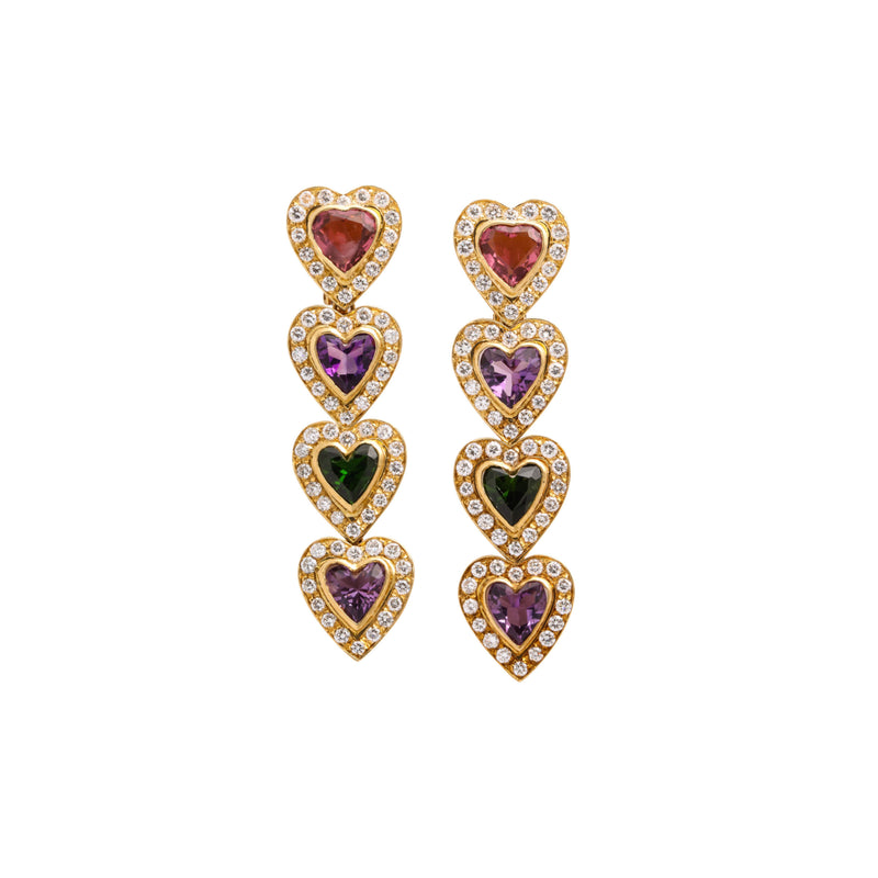 Multi Gem and Diamond Heart Earrings
