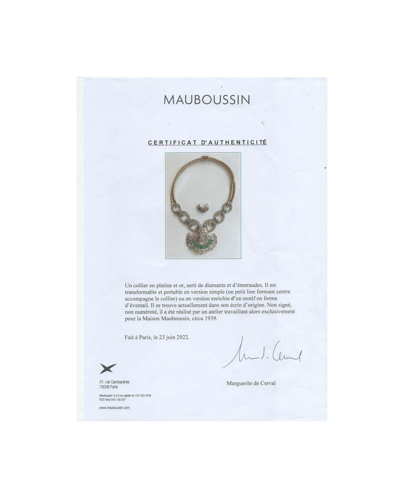 Mauboussin Art Deco Emerald & Diamond Pendant Necklace