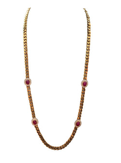 Men's Cabochon Ruby and Diamond Gold Necklace