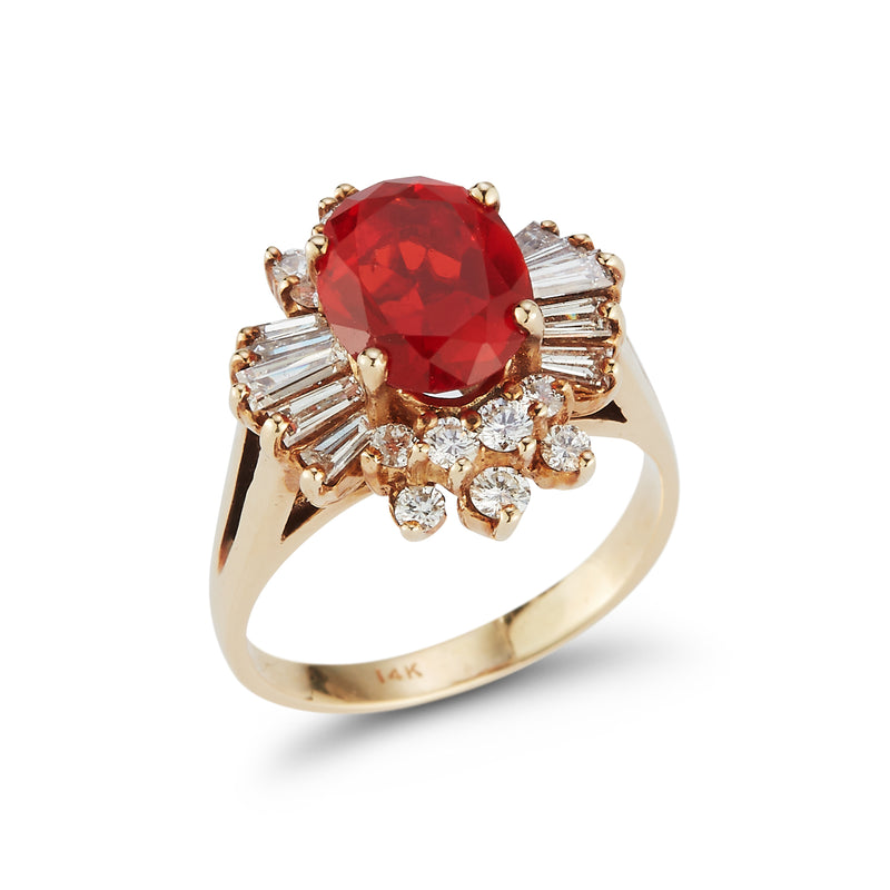 Mexican Fire Opal & Diamond Ring