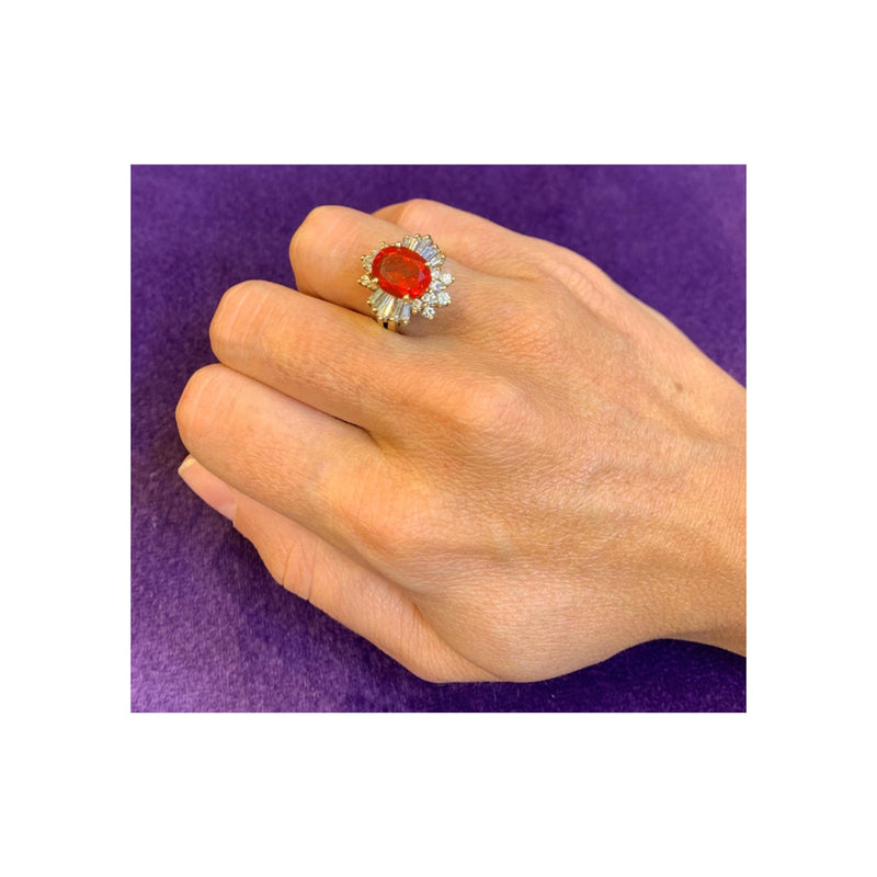 Mexican Fire Opal & Diamond Ring
