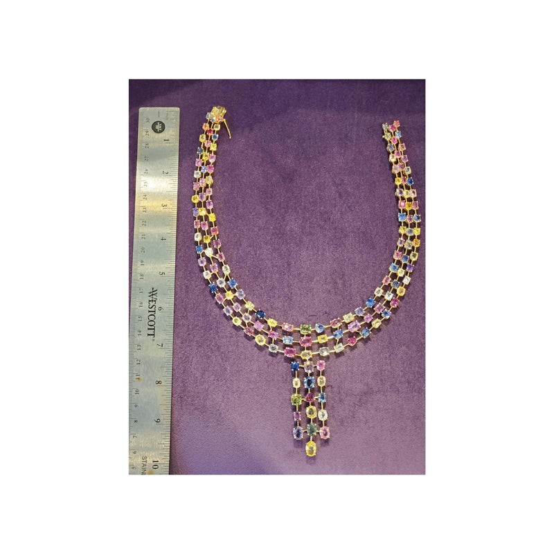Multicolor Stone Studded Necklace and Earrings - Length -15 inches