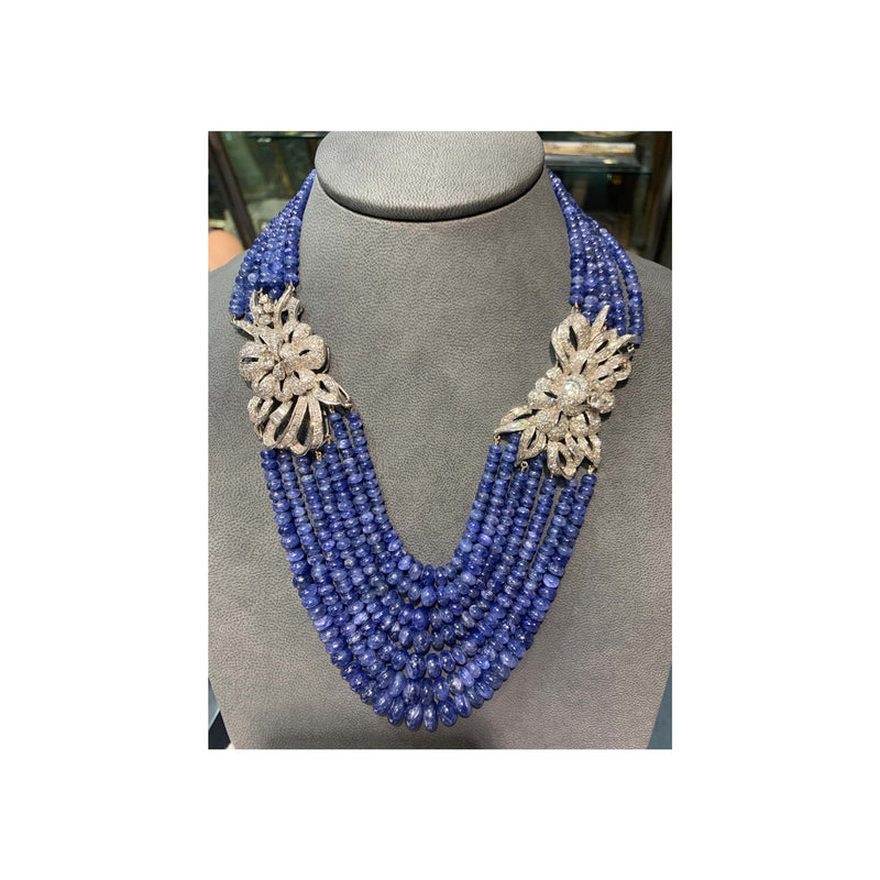 Multi-Strand Sapphire Bead and Diamond Necklace