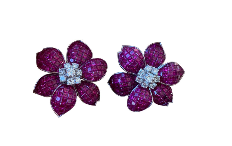 Mystery Set Ruby Flower Earrings