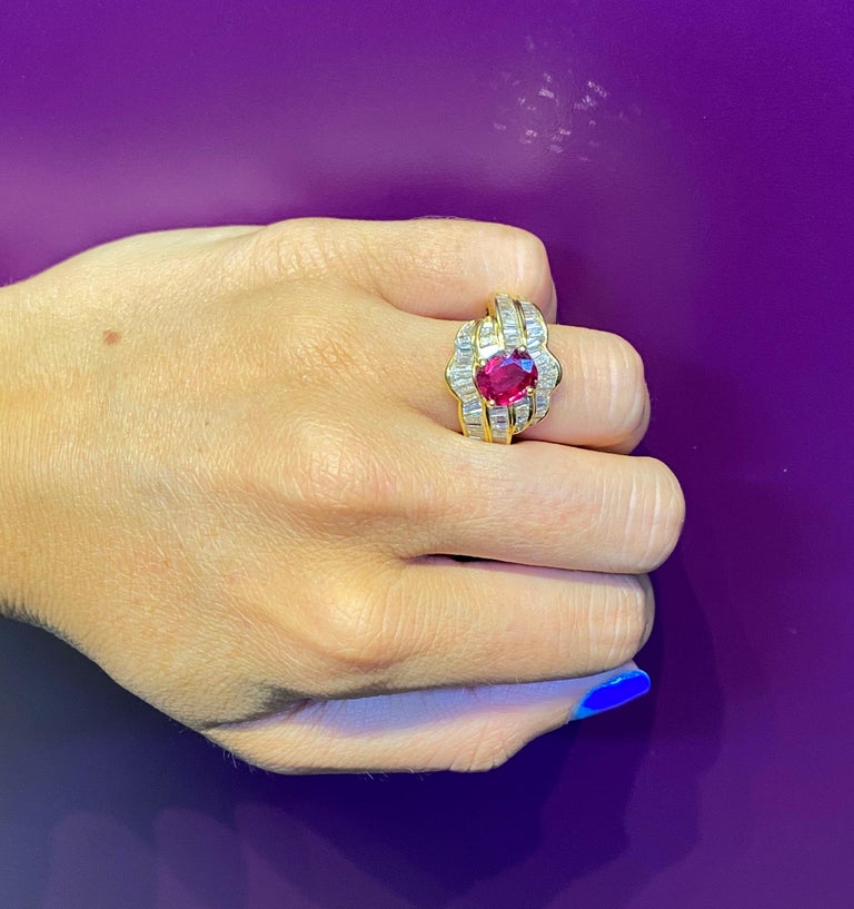Oval Cut Ruby & Baguette Cut Diamonds Ring