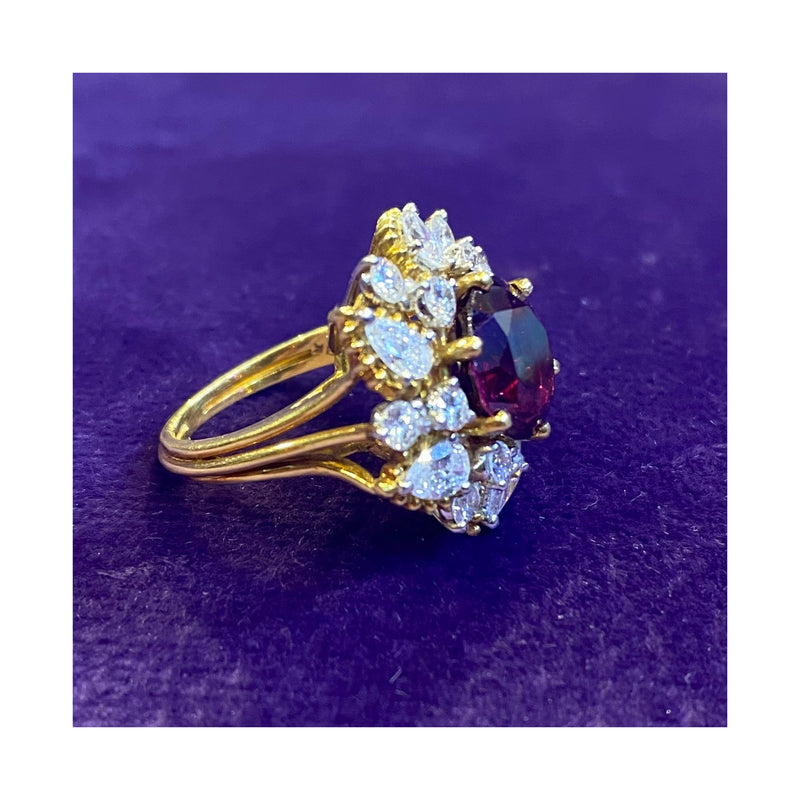 AGL Certified Red Sapphire & Diamond Flower Cocktail Ring