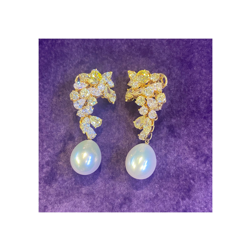Boucheron Fancy Colored Diamond and Pearl Earrings