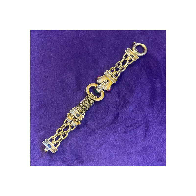 Multi Gem Gold Link Bracelet