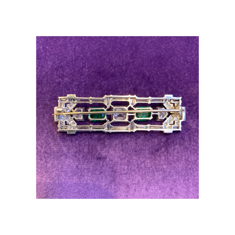 Art Deco Certified Cabochon Emerald & Diamond Brooch