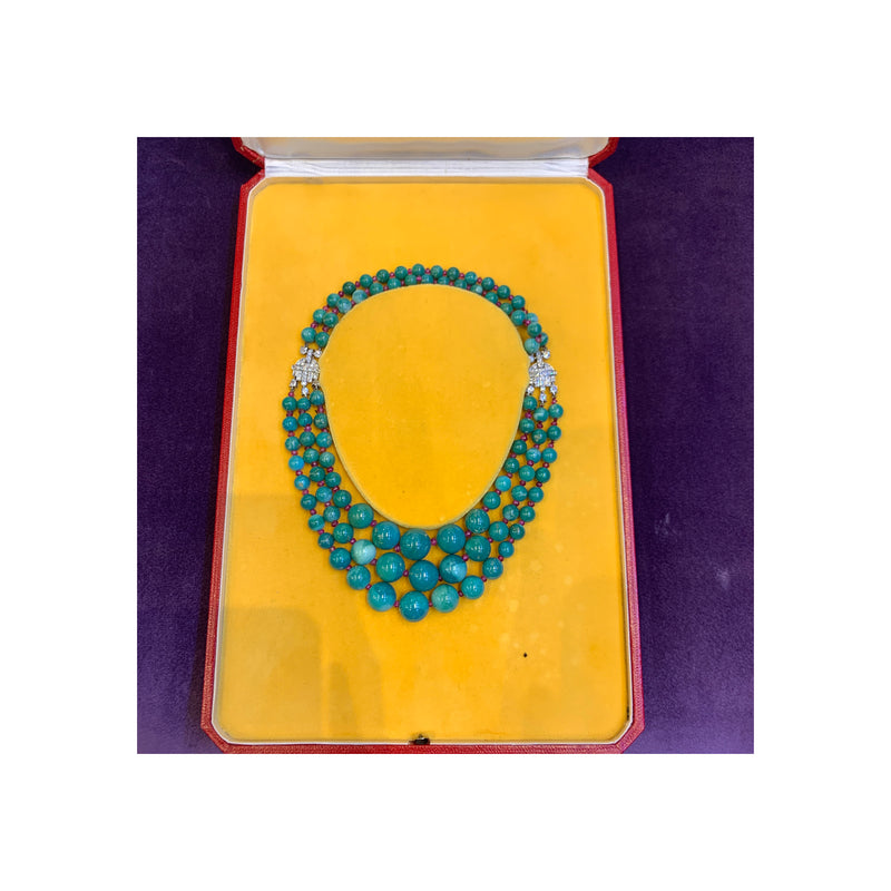 Historic Art Deco Cartier Turquoise and Ruby Bead Necklace