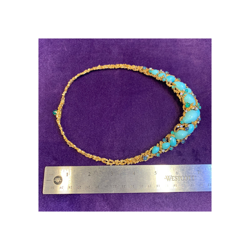 Gilbert Albert Turquoise & Diamond Necklace & Earrings