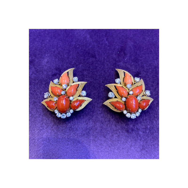 Bvlgari Coral and Diamond Flower Earrings