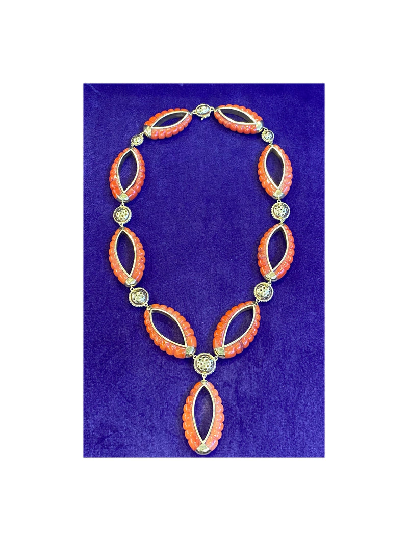 Bvlgari Coral and Diamond Necklace and Earrings
