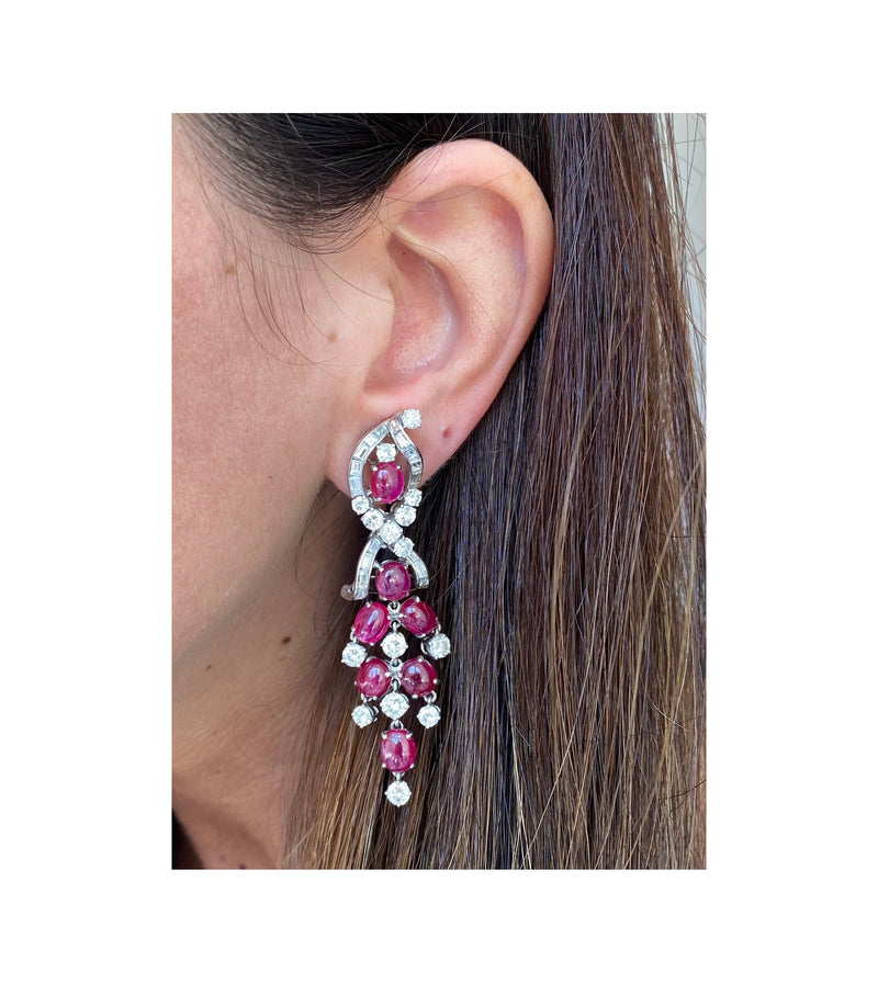 Cabochon Ruby and Diamond Earrings by Bvlgari