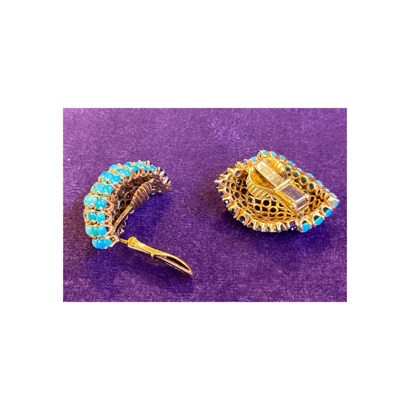 David Webb Turquoise Sapphire & Diamond Earrings