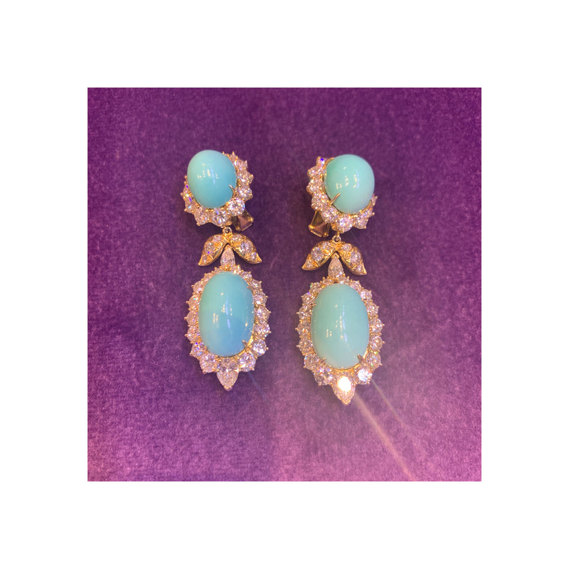 Van Cleef & Arpels Turquoise & Diamond Day & Night Earrings