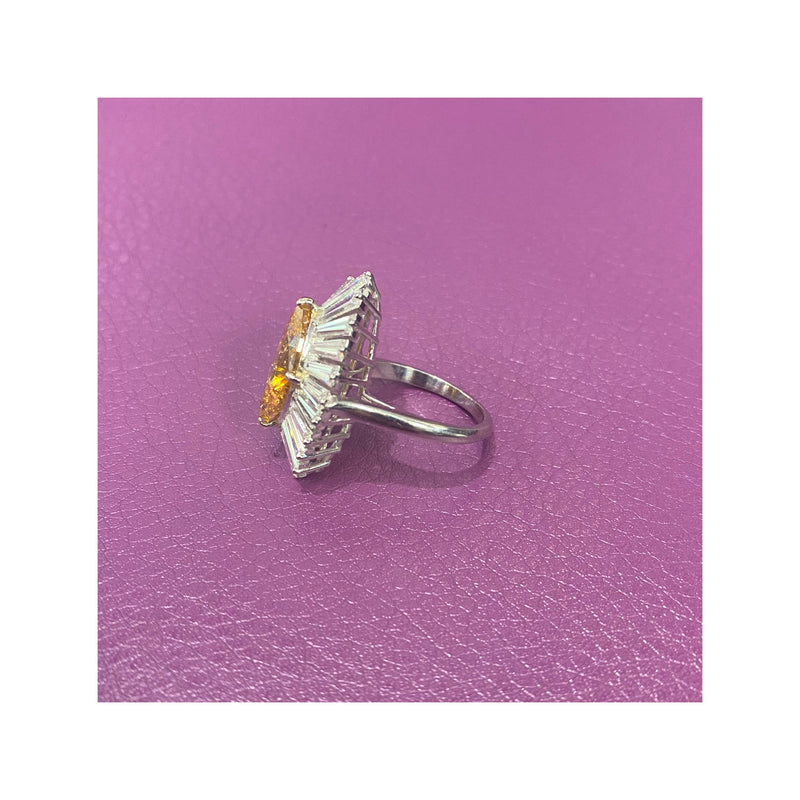 Fancy Deep Orange Yellow Marquise & Baguette Cut Diamond Ring