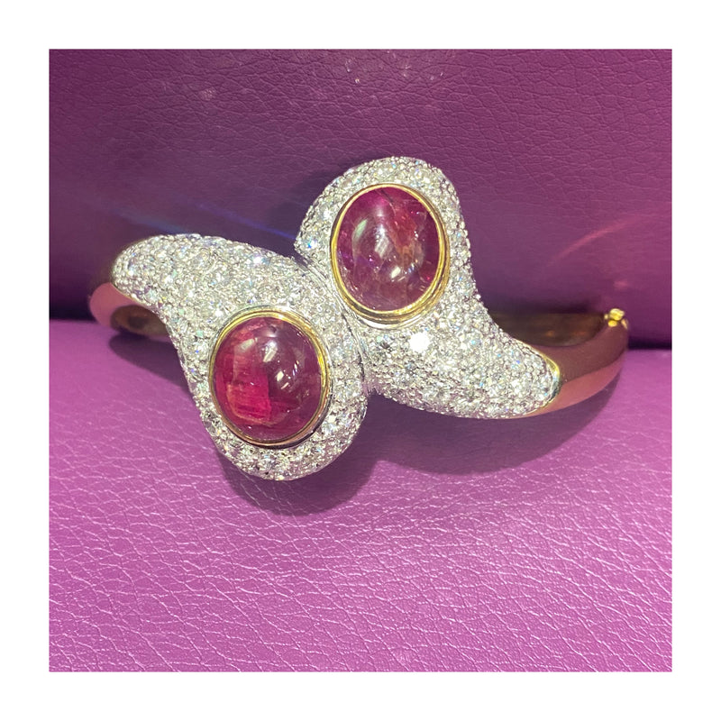 Cabochon Ruby and Diamond Crossover Bangle