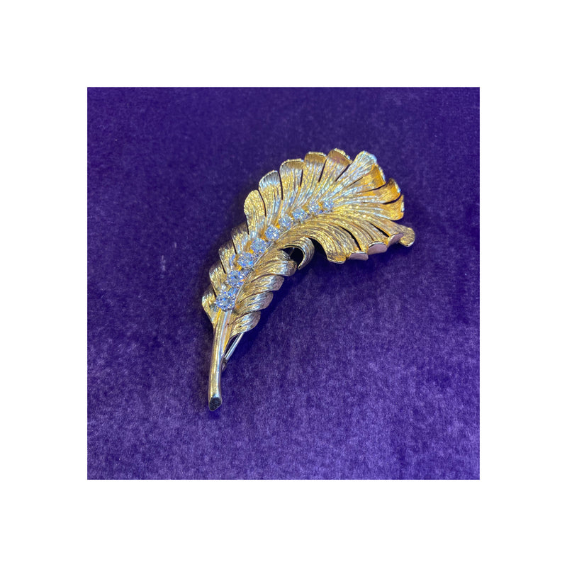 Tiffany & Co Diamond & Gold Leaf Brooch