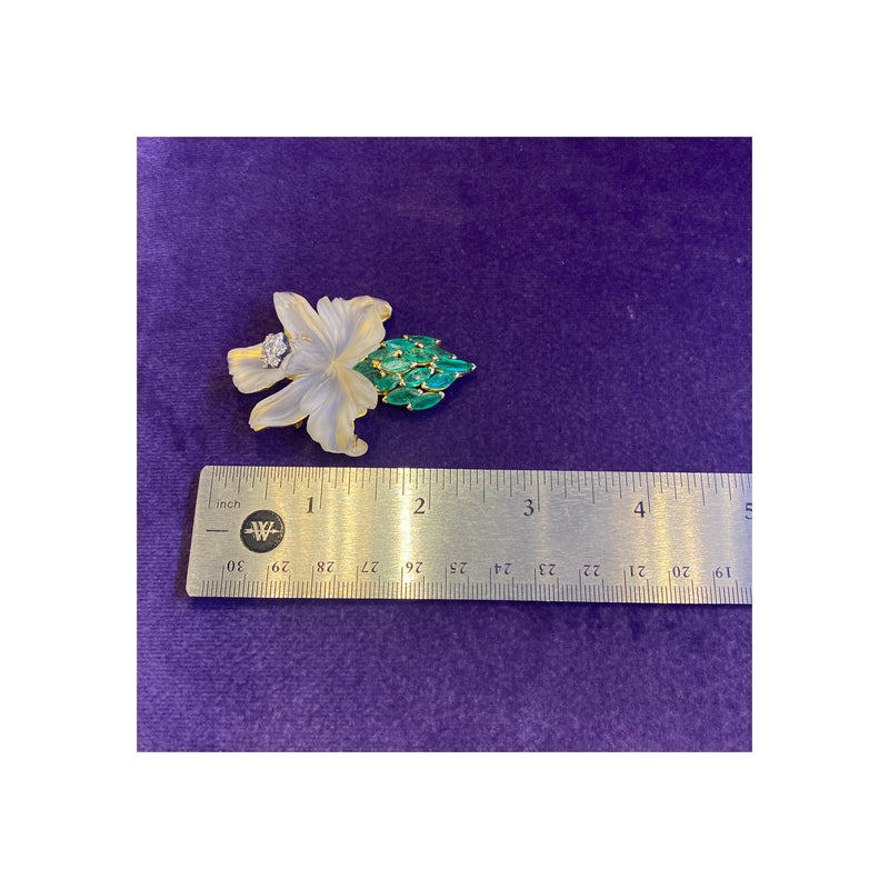 Tiffany & Co Rock Crystal and Emerald Flower Brooch