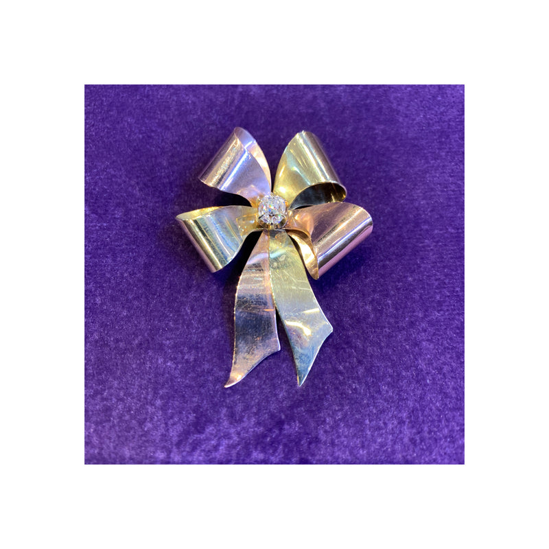 Tiffany & Co. Retro Diamond and Two Tone Gold Ribbon Brooch