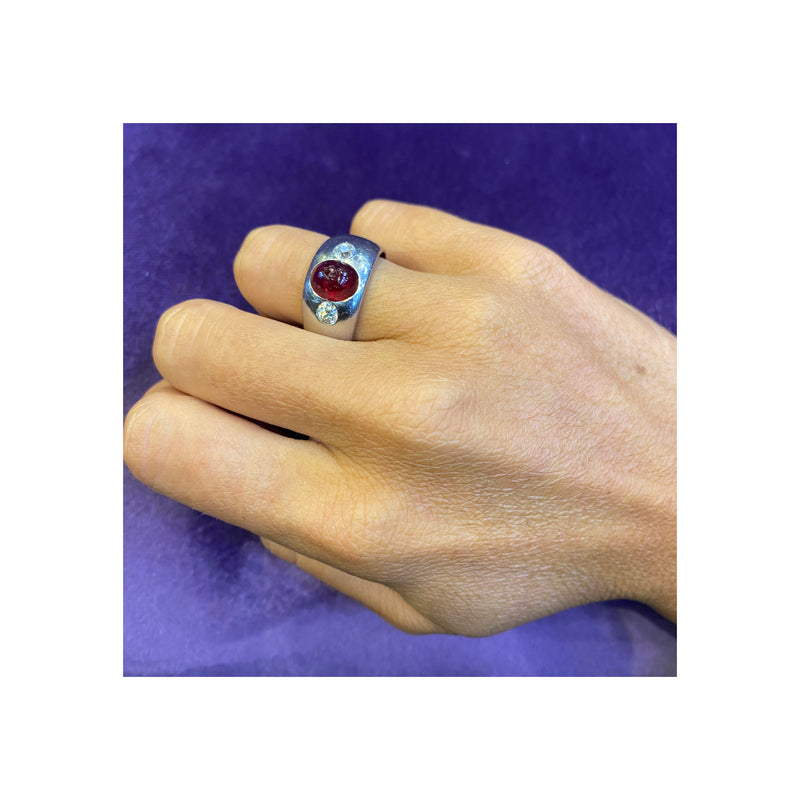 Cabochon Ruby & Diamond Mens Gypsy Ring