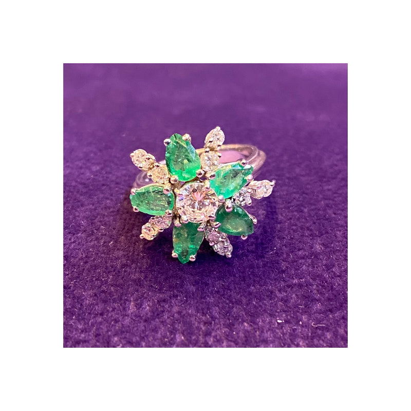Diamond & Emerald Flower Cocktail Ring