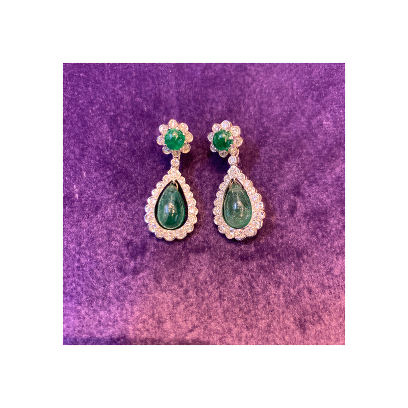 Cabochon Emerald and Diamond Earrings