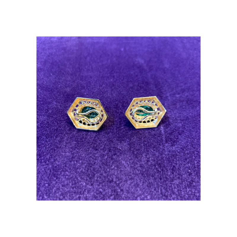 Cabochon Emerald & Diamond Earrings